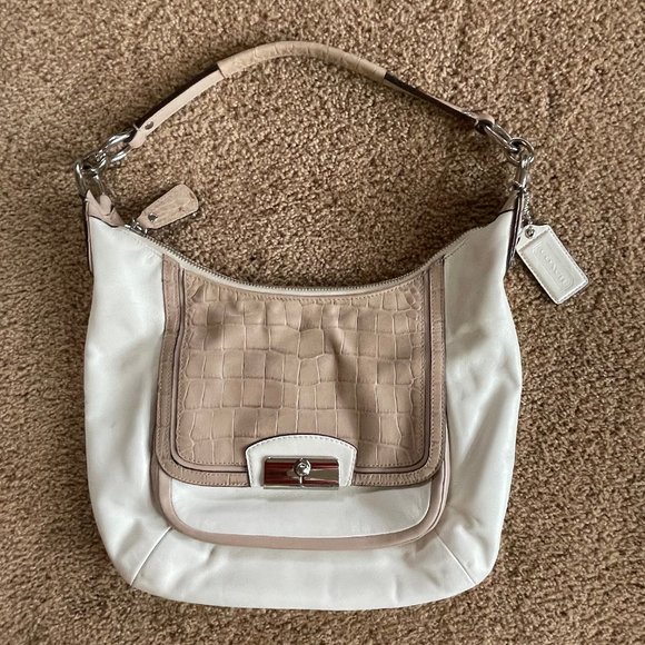 Coach Kristin White Taupe Croc Embossed Bag - Picture 1 of 10